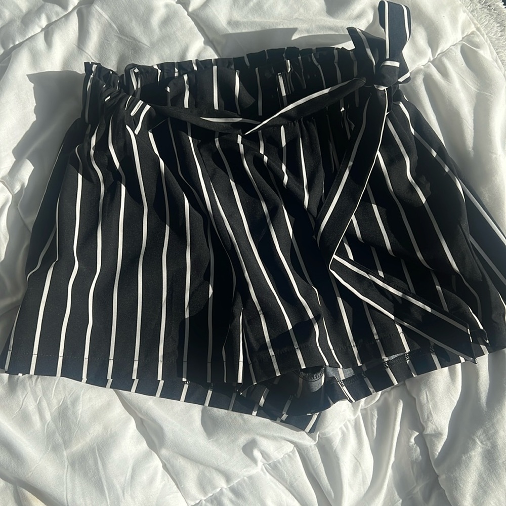 Black & White Striped Paperbag Waist Shorts